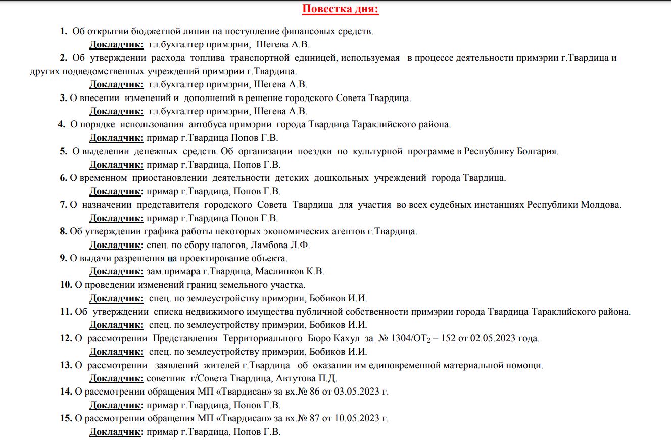 Заседание городского Совета Твардица